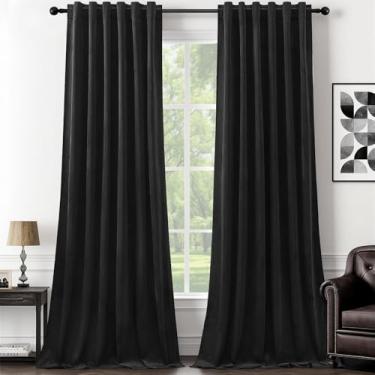 Imagem de Cortinas de veludo longas de 224 cm para sala de estar, cortina térmica com redução de luz, aba traseira e bolso para varão, elegante, à prova de som, macio, luxuoso, escurecimento de quarto, L132 x