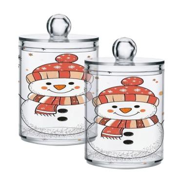 Imagem de xigua Pacote com 4 suportes para bonecos de neve de Natal para bolas de algodão, cotonete – Frasco de plástico de boticário transparente e versátil para armazenamento de maquiagem de banheiro e
