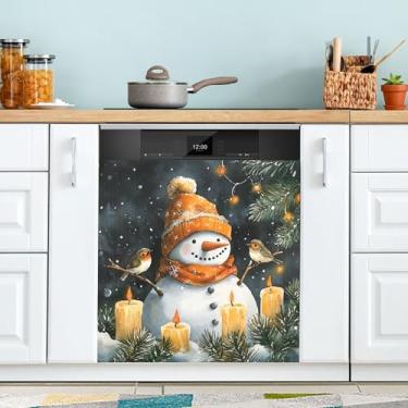 Imagem de xigua Capa magnética preta de boneco de neve de Natal, adesivos magnéticos decorativos antiarranhões para painel de geladeira e lava-louças, decoração personalizada de cozinha doméstica 58 x 66 cm