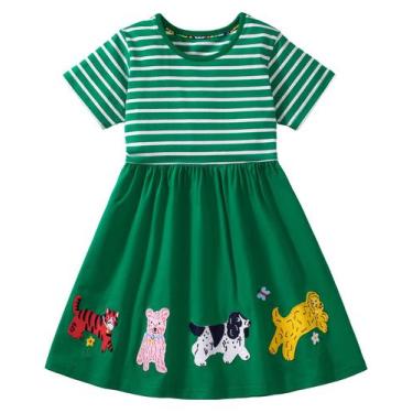 Imagem de Vestido infantil LU grátis para meninas, mangas curtas, algodão 7T - F