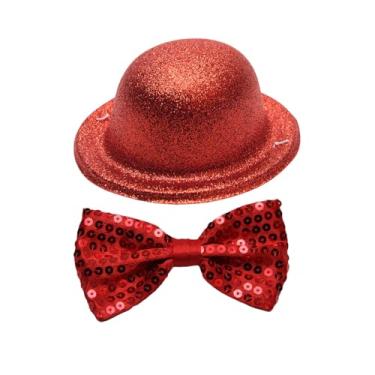 Imagem de Mini Chapéu Glitter Mais Gravata Borboleta Brilhe No Carnaval Vermelha