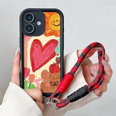 Imagem de Capa de celular em formato de pulseira com coração para iPhone 16/16E/15/14/13/12/11 Pro Max/XS Max/XR/6/7/8 Plus, BGK23, PretoSS, para iPhone 12