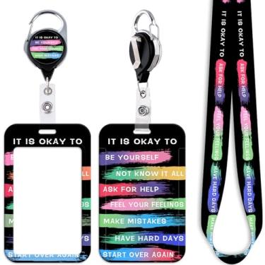 Imagem de Cordão de identificação preto legal para crachás de identificação para professores, citações inspiradoras, retrátil, clipe de carretel, chaveiro fofo, porta-chaves, para mulheres, homens, crianças