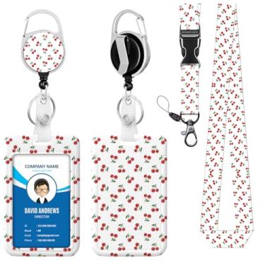 Imagem de Cordão para crachá de identidade, carretel de crachá cereja para homens, mulheres, fofo, enfermeira, professor, nome, etiqueta, clipe retrátil, chaveiro resistente, trabalho, escritório, presentes