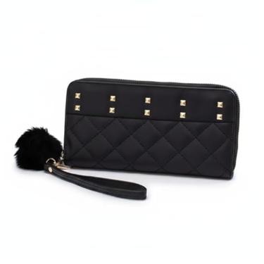 Imagem de Carteira feminina bordada pequena porta-cartão de identificação elegante mini clutch design exclusivo bolsa moderna, Preto