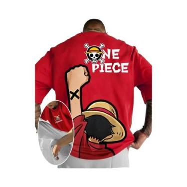 Imagem de Camiseta Gráfica Oversized Masculina Luffy Zoro Verão Y2k Algodão Casu