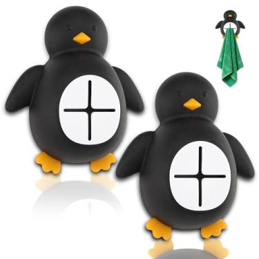 Imagem de TRCENDE 2 peças adorável adesivo de pinguim de silicone suporte de toalha de parede, gancho de animal engraçado presente para cozinha, toalhas de banheiro, bolas de banho, trapos, fácil instalação