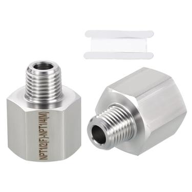 Imagem de Rebower Pacote com 2 adaptadores FeMale para macho de aço inoxidável 316, 1/5.1 cm FeMale NPT x 1/10.2 cm macho NPT conectores de extensão de tubo de mamilo com fita de vedação para industrial, fluido