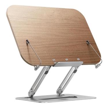 Imagem de Lilihuimaoyi Suporte de Madeira para Livros, Suporte de Madeira para Laptop, Suporte de Mesa Estável para Livros com Prendedores de Papel, Porta-livros, Marrom, Tamanho real