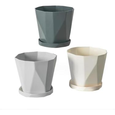 Imagem de 3Pcs embalagem de plástico, engrossar vaso de flores controle de raiz plantador de mudas Estilo nórdico equipamento de jardim com pires para flores suculentas cactos (Trompete)