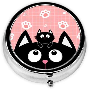 Imagem de Linda caixa de comprimidos para gatos, 3 compartimentos, estojo pequeno para pílulas, portátil para bolso ou bolsa, organizador de pílulas, suporte para pílulas com espelho para guardar vitaminas