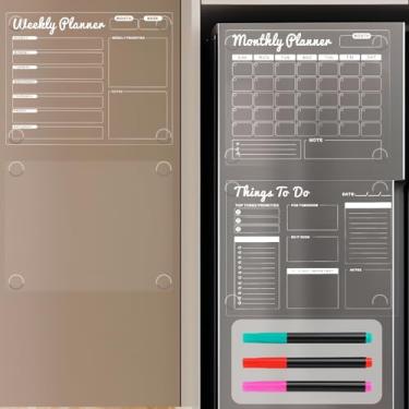 Imagem de Calendário transparente não magnético para geladeira, conjunto de calendário de acrílico apagável a seco, reutilizável mensalmente, agenda semanal, agenda diária e quadro em branco para armário, porta