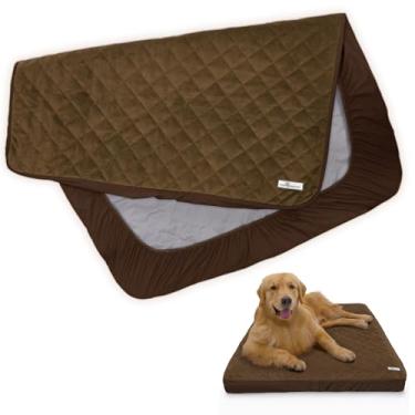 Imagem de Paw Inspired Capa impermeável para cama de cachorro | Protetor de cama lavável para colchão de cachorro | Capa de substituição removível para cama de animal de estimação grande a GG (marrom escuro,