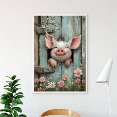 Imagem de Quadro Decorativo Porquinho Sorridente 33X24Cm - Com Vidro