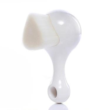 Imagem de Escova de limpeza facial, cerdas macias de cabo branco para limpeza diária, aderência confortável para uso em pia doméstica, textura suave para remoção de maquiagem, cuidados com enxágue rápido