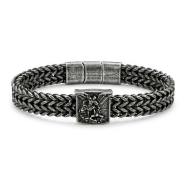 Imagem de free-space Pulseira masculina São Miguel Arcanjo, prata antiga, proteção religiosa, joia de corrente trançada ajustável, presente de coragem espiritual para ele, namorado, pai, from 8.7 to 9.4 inches