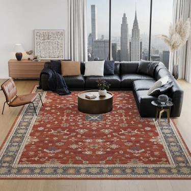 Imagem de Tapetes grandes para sala de estar, tapete lavável vermelho 20,3 x 25,4 cm para quarto, tapetes macios boho para quarto, tapete grande moderno para quarto de crianças, tapete antiderrapante para