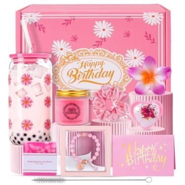 Imagem de Presentes de feliz aniversário para mulheres, meninas, cesta de presente de aniversário rosa para mulheres, cesta de presentes de aniversário para ela, mãe, irmã, melhor amiga, esposa, namorada