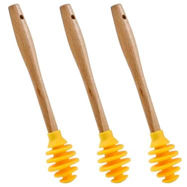 Imagem de Enenes Bastões de silicone para molho de mel, 3 unidades de colheres de mel sem gotejamento em espiral com vareta de agitação de jarra, dispensador sem BPA de grau alimentício para xarope, geleia e