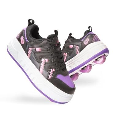 Imagem de Patins para meninas e meninos, tênis multifuncionais elegantes com rodas roxas para atividades esportivas ao ar livre