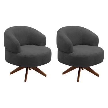 Imagem de Kit 02 Poltronas Decorativas Orgânicas Living Have Base Giratória Bouclê Grafite - Desk Design