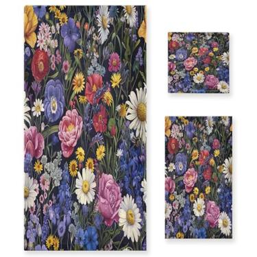 Imagem de xigua Conjunto de toalhas de banheiro de flores silvestres em aquarela absorvente macio 3 peças toalha de banho toalha de mão toalhas decorativas para banheiro, academia, hotel, praia, piscina