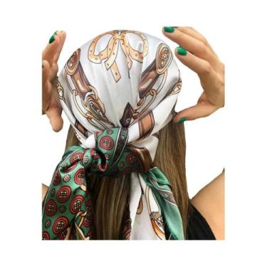 Imagem de Lenços Hijab De Seda Satinada Grandes Para Mulheres 90cmx90cm, Estampa