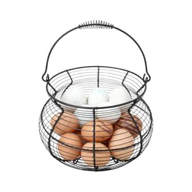 Imagem de Cesta de coleção de ovos – Suporte de armazenamento de tecido vintage, com alça para ovos para balcão | para cozinha, piquenique, fazenda, jardim, colheita, Páscoa, Natal, frutas, legumes