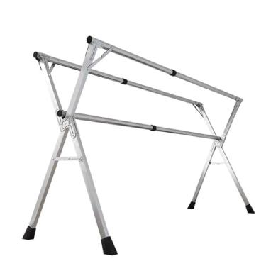 Imagem de Escorredor de roupas dobrável de aço inoxidável – Rack de roupa dobrável ajustável com 20 ganchos à prova de vento para secagem eficiente do ar, organizador de roupas com economia de espaço