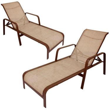 Imagem de Kit 2 Espreguiçadeiras Piscina Alumínio E Tela 5 Posições Marrom Capuccino