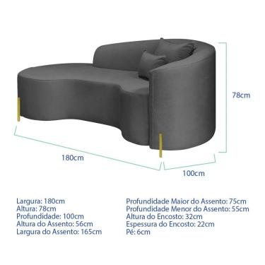 Imagem de Divã Recamier Curvo Sala De Estar Recepção Inglaterra 180cm Pés Metal Dourado Lado Esquerdo Linho Cor