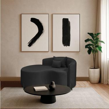 Imagem de Divã Recamier Curvo Sala De Estar Recepção Inglaterra 150cm Pés Metal Preto Esquerdo Bouclé Cor Preto