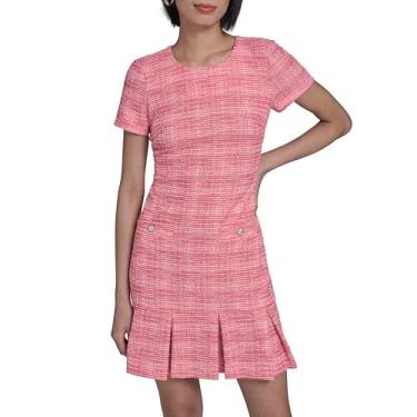 Imagem de Karl Lagerfeld Minivestido feminino sem mangas com decote em V e laço evasê, Rosa choque/branco macio, 46