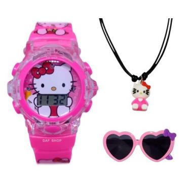 Imagem de Relogio Infantil Digital Musical Hello Kitty Luzes + Óculos + Colar Ki