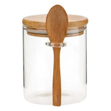 Imagem de Pote de Vidro 250 mL com Tampa Hermética de Bambu e Colher - Para Temp
