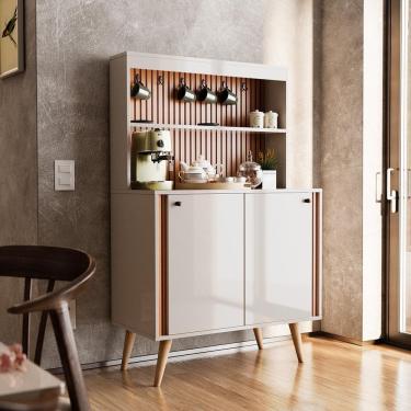 Imagem de Cantinho Do Café Dolce - 2 Portas Mdf Off White Perolizado-freijó Ripado - Movelove Off White Perolizado-freijó Ripado