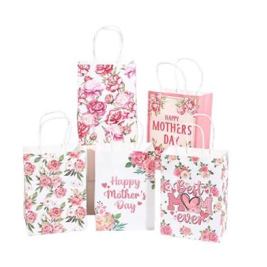 Imagem de Saco de presente de papel kraft branco romântico com alças 15x8x21cm 1