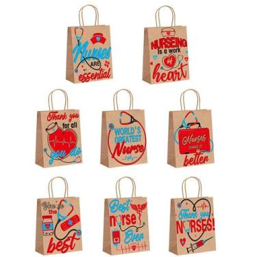 Imagem de Sacola de presente Kraft Paper Nurse Day 10, pacote 22x16x8cm com alça