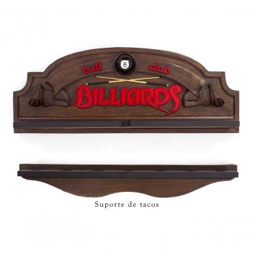 Imagem de Placa Decorativa Porta-tacos Sinuca + Suporte - Billiards