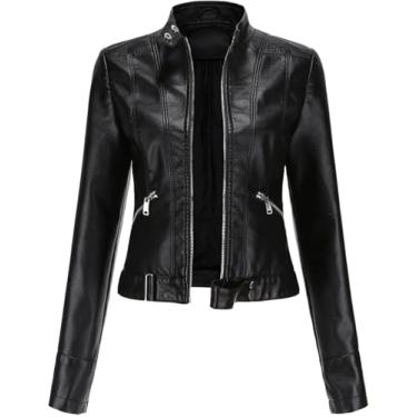Imagem de Jaqueta de couro curta feminina Stand Stand Stand Collar Jacket European, Black, XXL