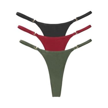 Imagem de Conjunto De 3 Calcinhas Thong De Cintura Baixa Para Mulheres, Confortá