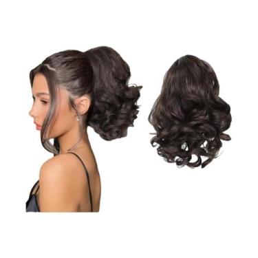 Imagem de Extensões De Rabo De Cavalo Sintético Curto E Cacheado Com Cordão E Cl