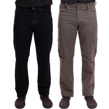 Imagem de Kit 2 Calças Sarja e Jeans R7Jeans Masculina Modelo Tradicional e Cargo Cintura Alta 100% Algodão-Masculino