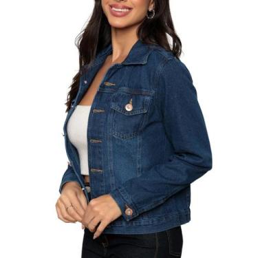 Imagem de Jaqueta Jeans Feminina Simples 100% Algodão - Catarinense Bella, Azul 