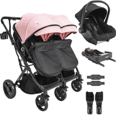 Imagem de Carrinho Kiddo Gemeos Bebe Conforto Colinho Base ISOFIX Vox Rosa