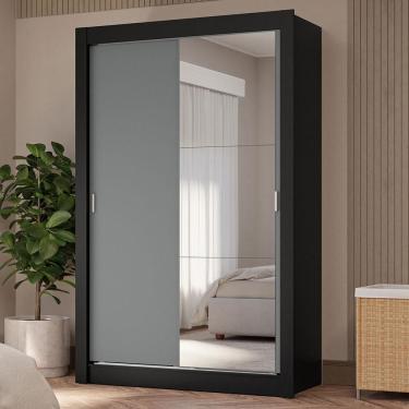 Imagem de Guarda Roupa Solteiro Vivare Plus 2 Portas de Correr 4 Gavetas MDP Preto-Cinza Madesa