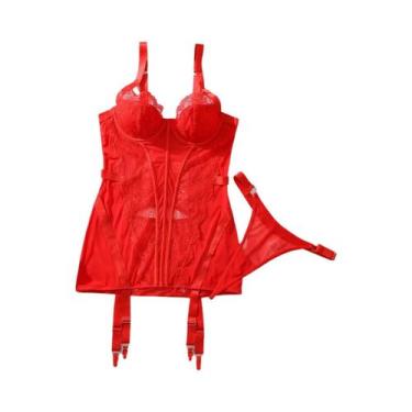 Imagem de Conjunto De Lingerie De Renda Modeladora De Corpo Inteiro Transparente