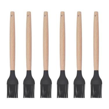 Imagem de Pincel p Cozinha Preto Silicone Cabo Bambu Untador - 6un - UNIVENDAS