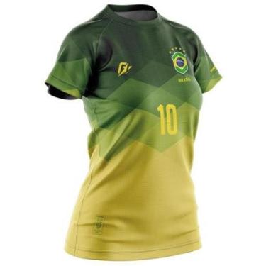 Imagem de Camiseta Baby Look Filtro UV Brasil Canarinho Verde Torcedor Retrô-Feminino