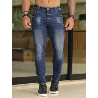 Imagem de Calça Masculina Estilosa Detalhes Puídos PitBull Jeans 89796 COR:AZUL 